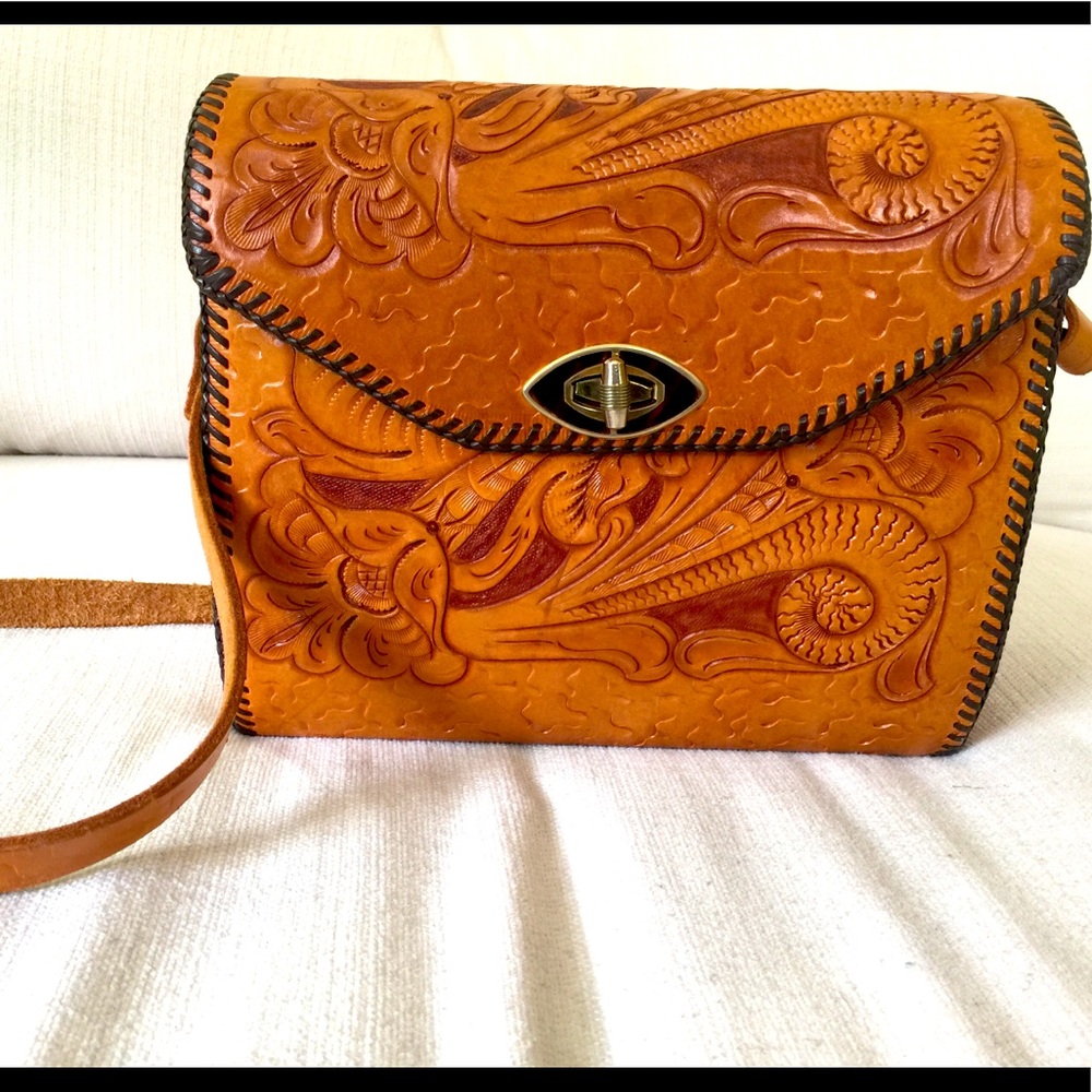 Vintage Hand Tooled Carved Leather Purse